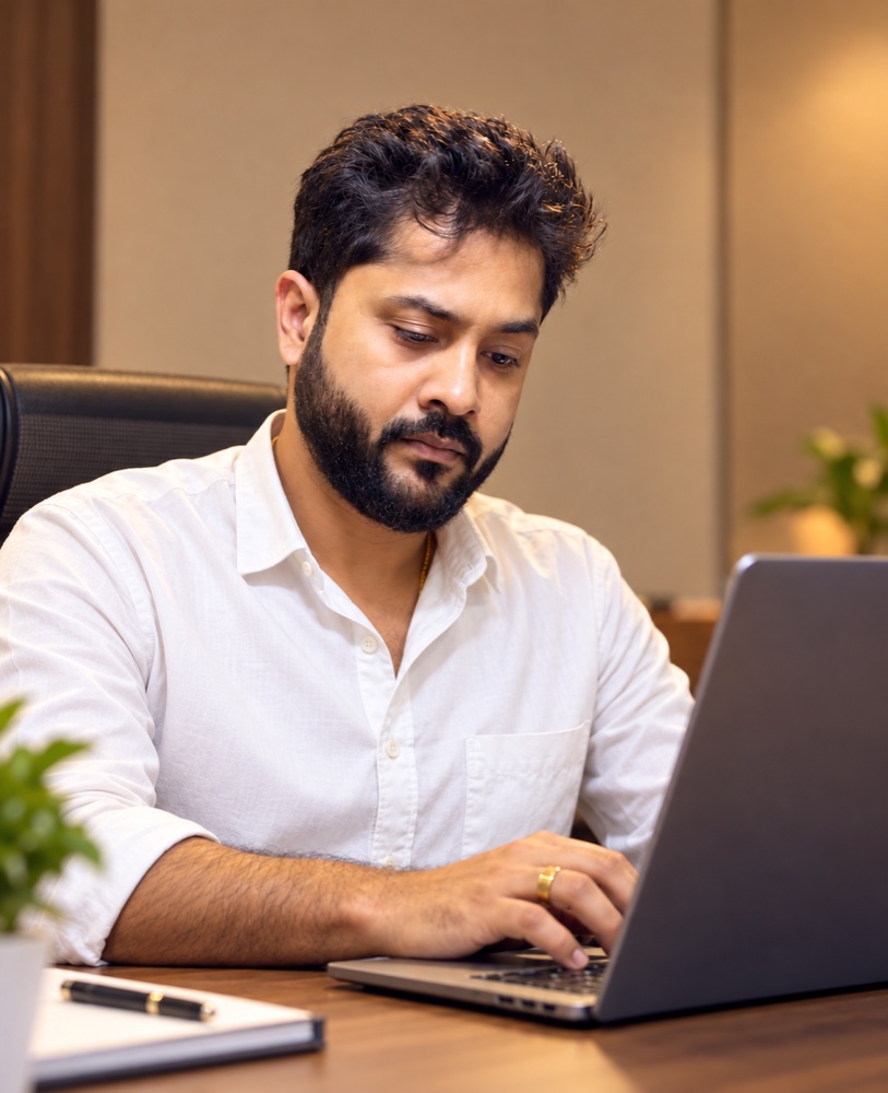 Shubh Sarkar at his desk
